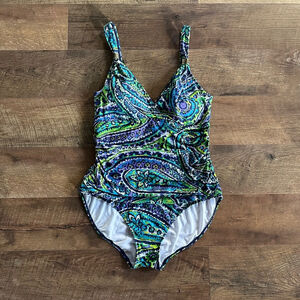 Women's Lauren Ralph Lauren Swimsuit Size 14 Blue Green Paisley